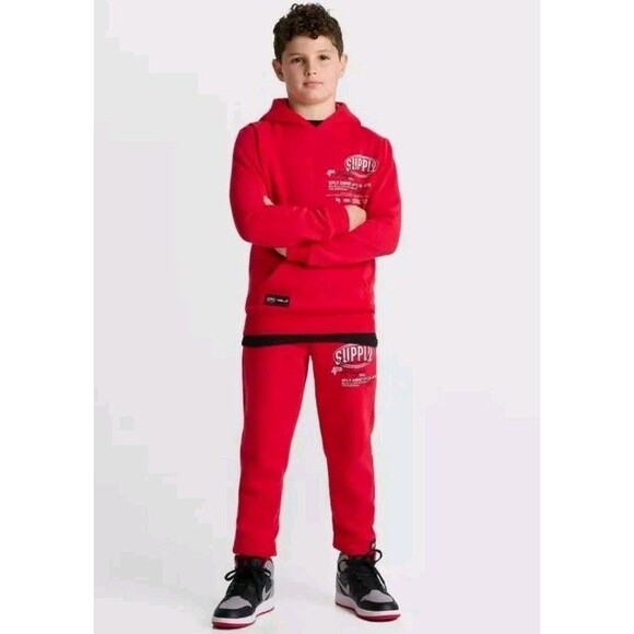 Supply & Demand Kids Sz Small Red Logo Targon Jogger Pants & Pullover Hoodie Set - Picture 1 of 7